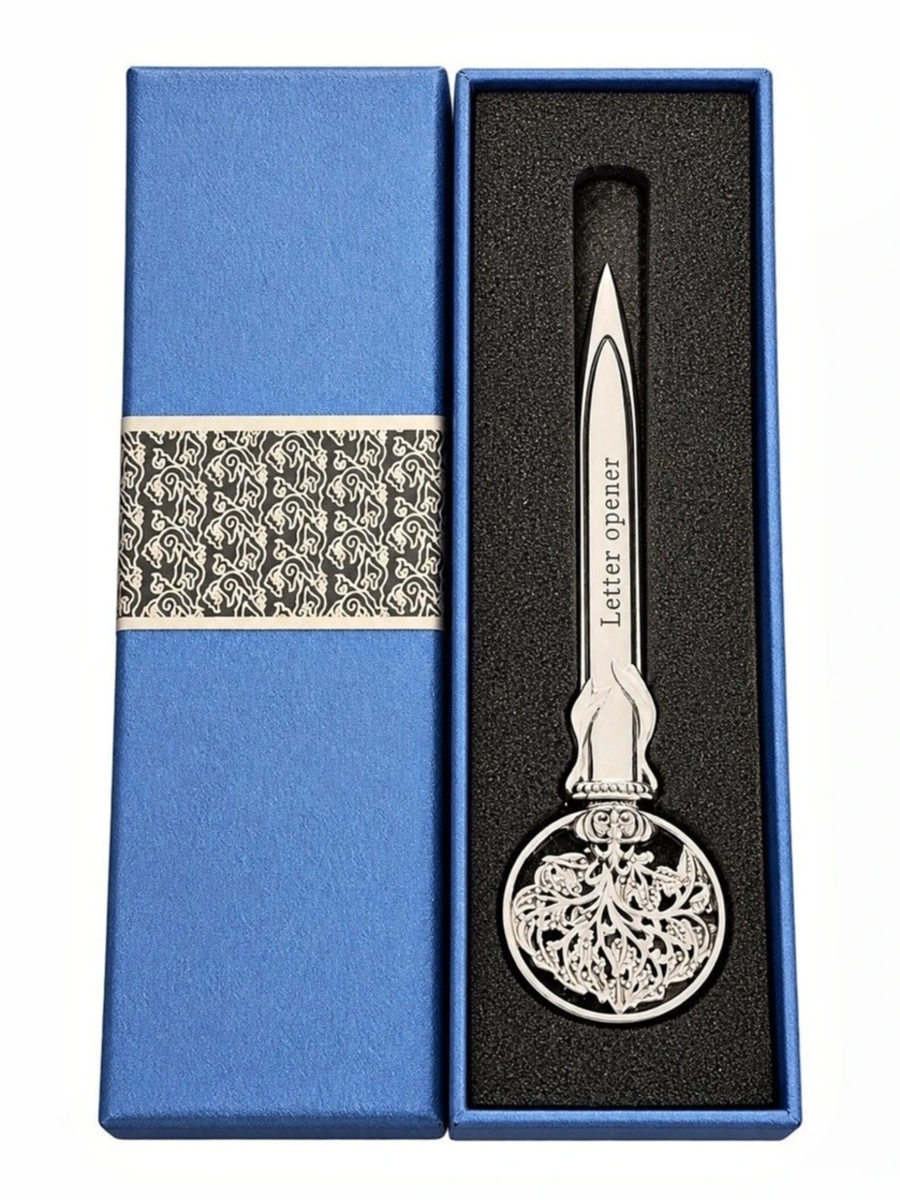 Silver-Tone Letter Opener in Blue Box